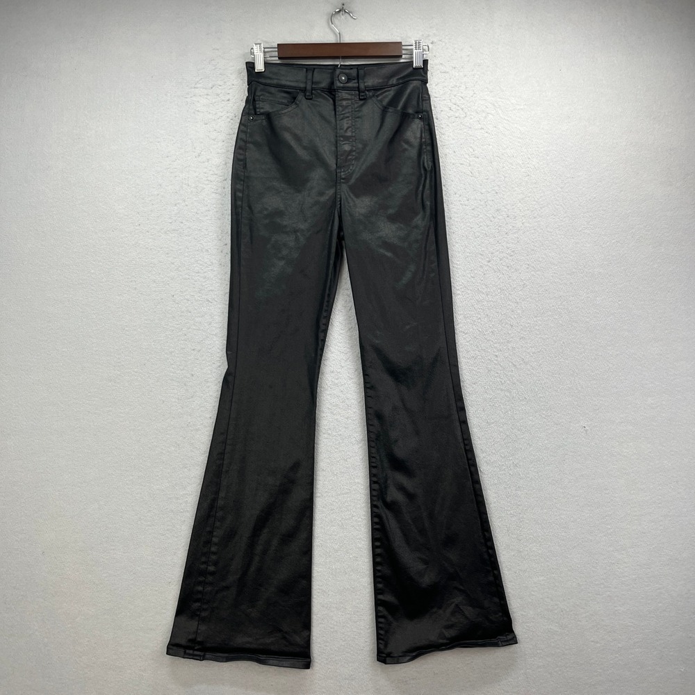 Express Flare Jeans Women 0R Black Faux Leather Biker Coated Conscious Edit Edgy